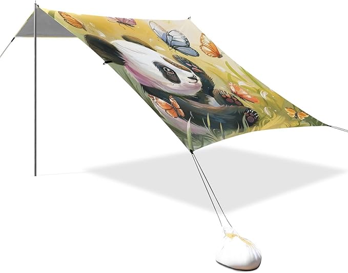 ALAZA Panda Play with Butterflies Beach Tent Sun Shelter Portable Canopy Sunshade for Outdoor Camping Picnics Backyard Fun 10x9 ft