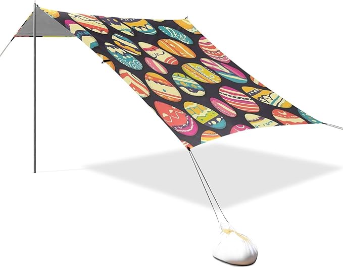 ALAZA Colorful Easter Egg Happy Easter on Black Beach Tent Sun Shelter Portable Canopy Sunshade for Outdoor Camping Picnics Backyard Fun 10x9 ft