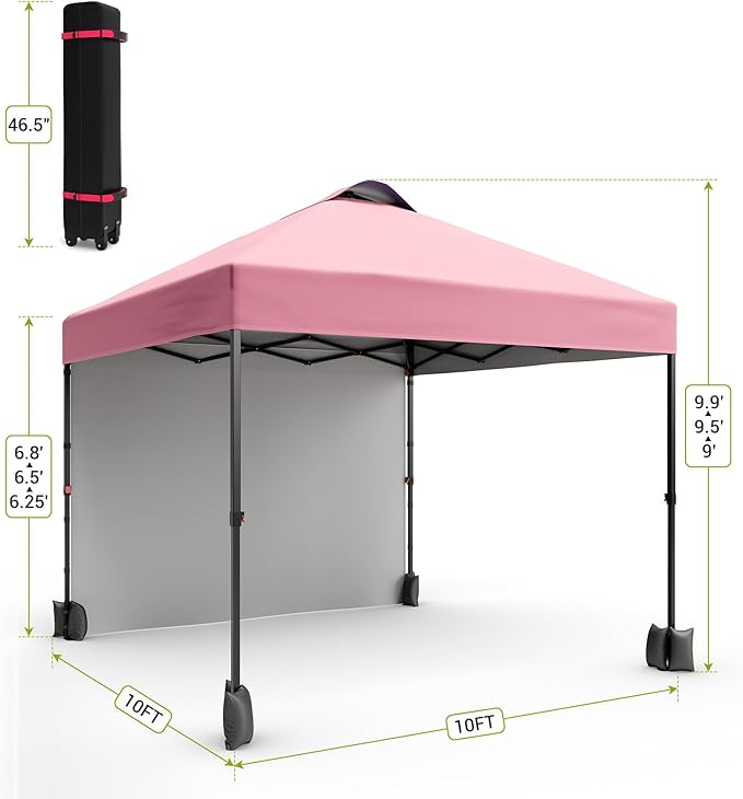 10x10ft Pop Up Canopy Tent with SidewallOutdoor Freestanding Sun Shelter Picnic and CampingInstant Shade Tent with Vented Roof for Beach &amp Events - Includes Storage BagSandbagsStakes&ampRopes