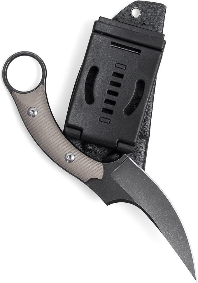 Fixed Blade Knife D2 Steel Blade and G10 Handle Utility Claw EDC Knife for Outdoor Survival Hiking Camping with Kydex Sheath OK1220 (Sand)