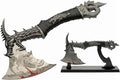 14.5 Underworld Dragon Camping EDC Fantasy Decorative Hatchet Knife Etched Stainless Steel Blade Abs Dragon Shaped Handle Decorative Guard and Pommel with Wooden Stand