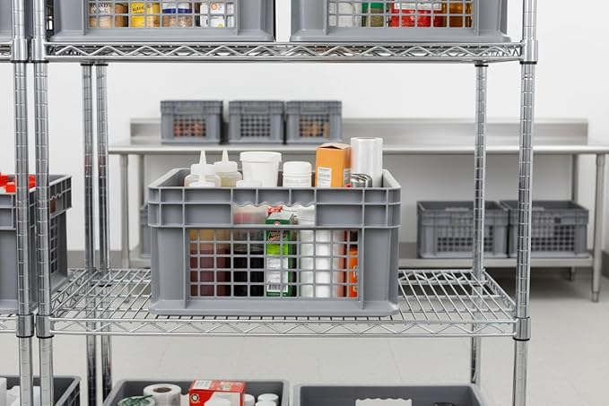 Hudson Exchange 12 x 16 x 8 (12 Pack) Mesh Straight Wall Handled Storage Container Tote Gray