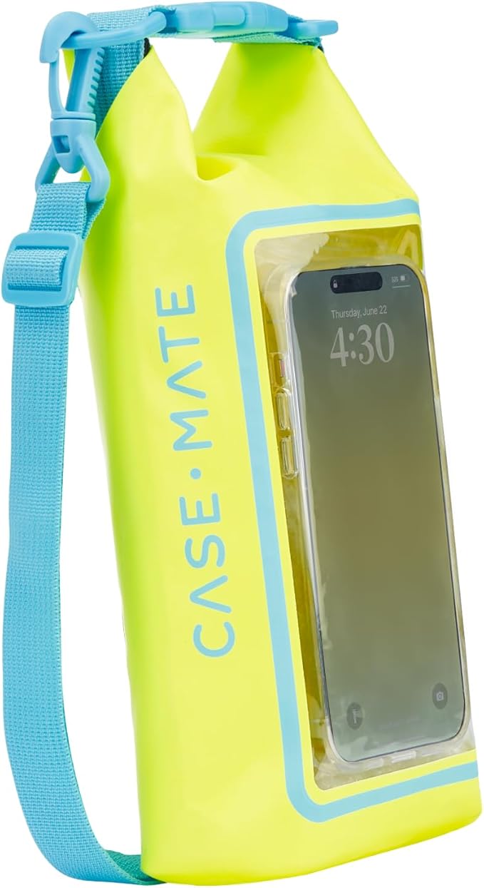 Case-Mate Citrus Splash Mini IP68 Waterproof Bucket Bag - Roll Top Dry Bag 2L Cap with Waterproof Pouch for Swimming Kayaking Boating Travel and More - For Phones Up to 7