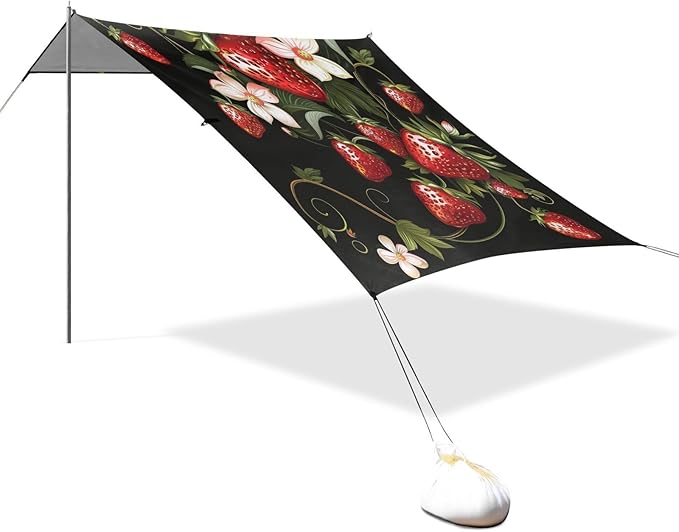 ALAZA Strawberry Flower Floral Beach Tent Sun Shelter UPF50+ Protection Beach Shade Canopy w/ 4 Sandbags for Outdoor Camping Fishing Backyard Fun Picnic 10x9 ft