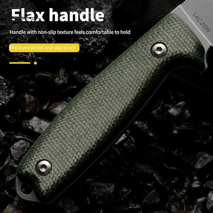 HUANG FU Fixed Blade Knife 7.08 Inches Total Length Double Edge High-Carbon Steel Tactical Survival Knife with K-Sheath (Brown stem)