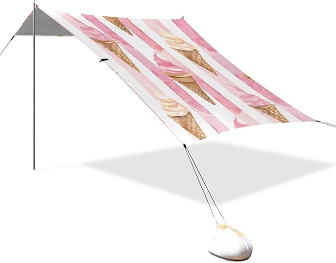 ALAZA Watercolor Striped Ice Cream Cones Pattern Beach Tent Sun Shelter Portable Canopy Sunshade for Outdoor Camping Picnics Backyard Fun 10x9 ft