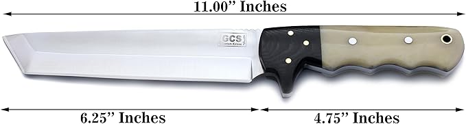 GCS Custom Handmade Coloured Bone Handle D2 Tool Steel Tanto Survival Tactical Fixed Blade Knife Buffalo Hide Leather Sheath GCS177