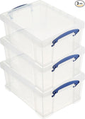 Really Useful Box Stackable 9 Liter Plastic Storage Container Bin with Snap Lid and Built-in Clip Lock Handles for Home &amp Office Organization (3 Pack)
