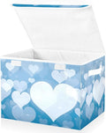senya Valentines Baskets Collapsible Storage Bins with Lids Blue Abstract Heart Storage Boxes Clothes Baskets for Organizing