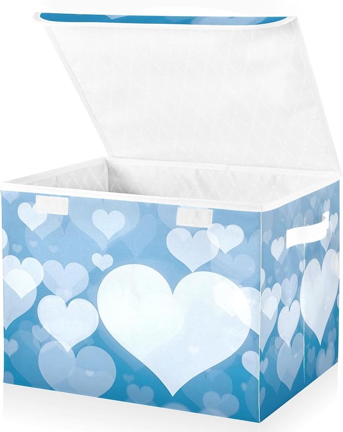 senya Valentines Baskets Collapsible Storage Bins with Lids Blue Abstract Heart Storage Boxes Clothes Baskets for Organizing