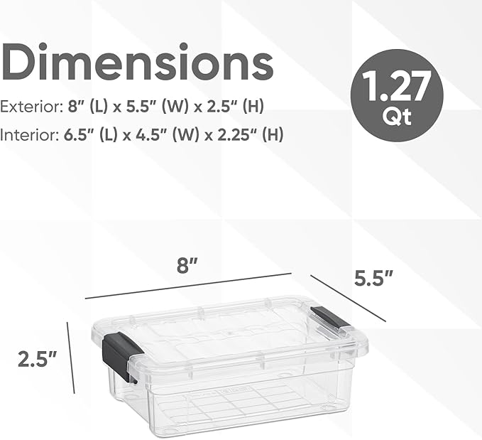 Superio Clear Storage Boxes with Lids 1.27 Quart Plastic Container Bins for Organizing Stackable Crates BPA Free Non Toxic Odor Free Organizers for Home Office and Dorm 8 Pack