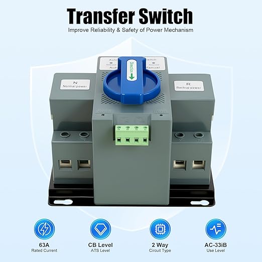 Dual Power Automatic Transfer Switch 2P 63A ATS Dual Power Generator Changeover Switch 110V Mini Electrical Selector Switches