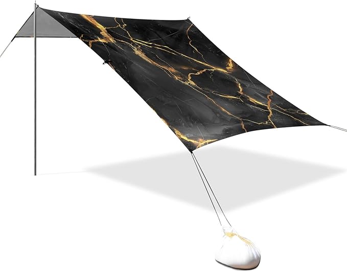 ALAZA Black Marble with Golden Veins Beach Tent Sun Shelter Portable Canopy Sunshade for Outdoor Camping Picnics Backyard Fun 10x9 ft