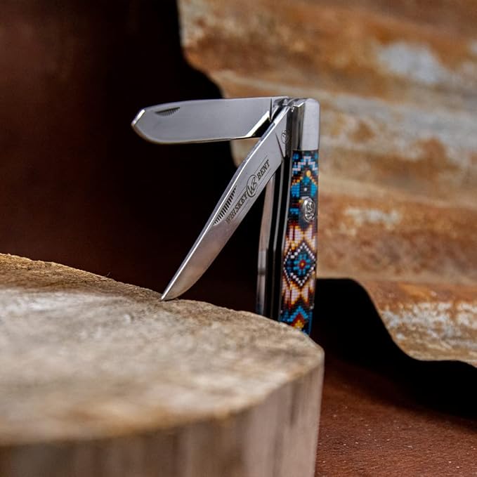 WHISKEY BENT HAT CO. Traditional Trapper Folding Pocket Knife 4.125 Closed Length 440C Stainless Steel Blades (Southwest Sand)