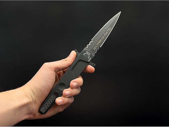 Extrema Ratio - BD4 Contractor (Black) Folding Knife Böhler N690 Steel Blade 58 HRC Black Burnished Finish Smooth Aluminum Handle Ergonomic Design Reversible Clip Italian Craftsmanship Durable