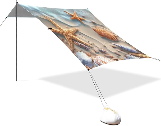 ALAZA Seashell Beach Summer Beach Tent Sun Shelter UPF50+ Protection Beach Shade Canopy w/ 4 Sandbags for Outdoor Camping Fishing Backyard Fun Picnic 10x9 ft