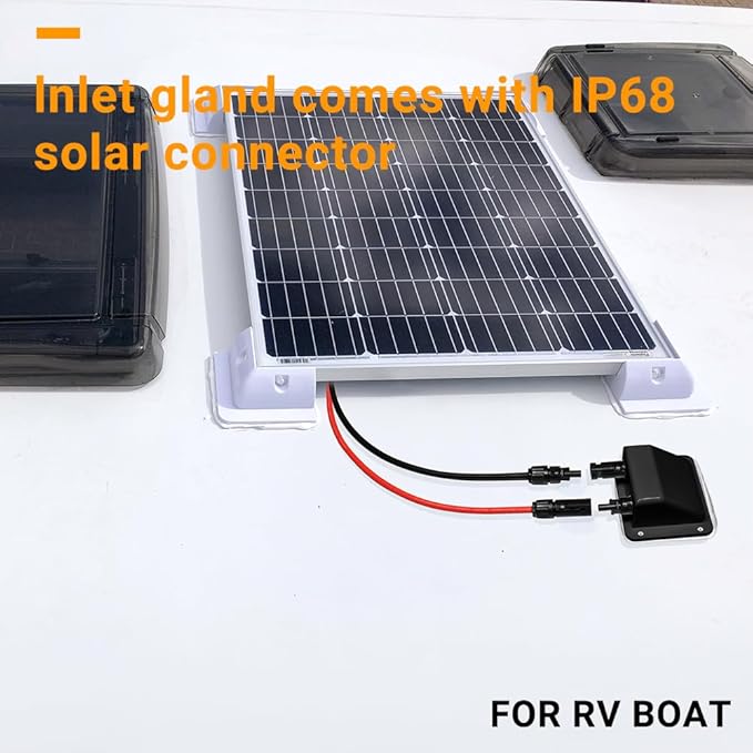 Solar Cable Entry Gland 1FT 10AWG Soft Solar Extension Cable and Connector UV Resistance Dual Cable Entry Housing on Rv Boat Camper (30cm Black)