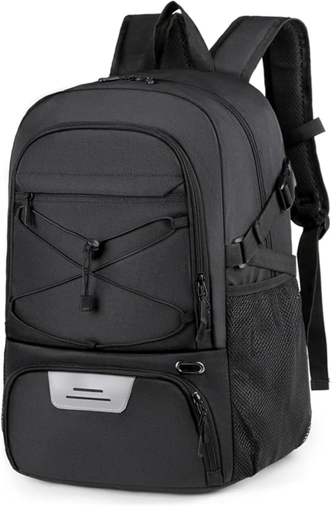 Reflective Strip Gym Bag 35L Sports Basketball Backpack with Shoe Compartment Large Training Rucksack for Men Women(Black)