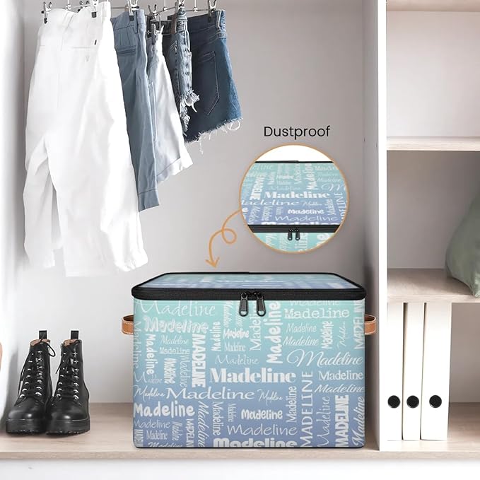 Custom Storage Basket with Name Personalized Keepsake Box with Zipper Lid Foldable Fabric Memory Bin Large capacity with Handle Green Blue Gradient