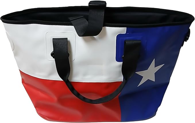 VOS Waterproof Premium Texas Dry Bag – All-purpose Tote Bag with Zip Pocket (Red Blue White) - Keep Your Gear &amp Personal Items Dry During Hiking Camping and Water Sports