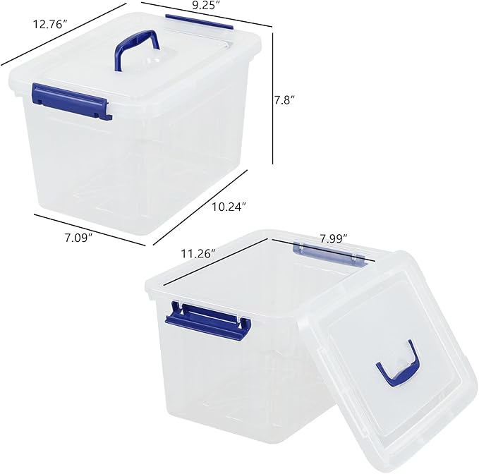 12 Liter Lidded Storage Bin with Handle Latching Storage Box Plastic Clear Tote Bin Set of 1