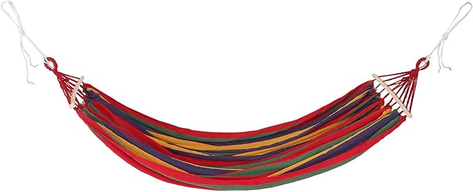Extra Wide Anti-roll Outdoor Hammock with Duckbill Buckle Striped Canvas Patio Garden Hammock for Two Sturdy Travel and Camping Hanging Bed