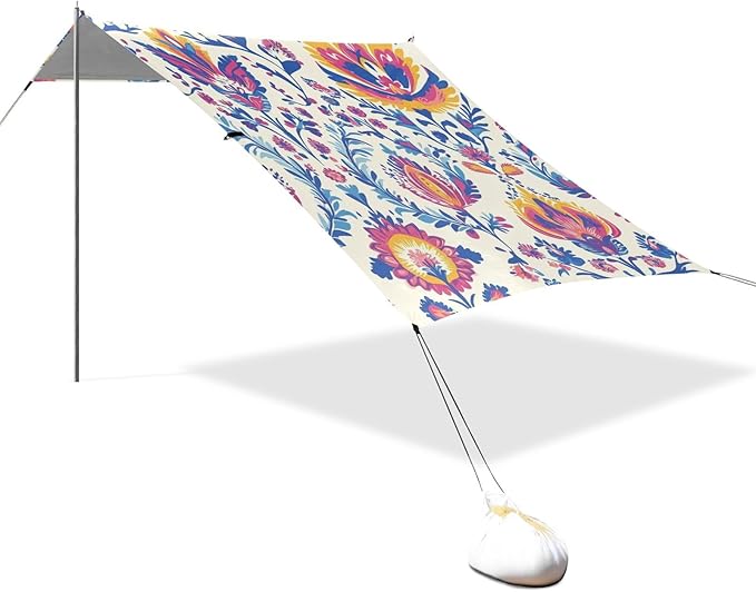 ALAZA Indian Tribal Flower Beach Tent Sun Shelter Portable Canopy Sunshade for Outdoor Camping Picnics Backyard Fun 10x9 ft