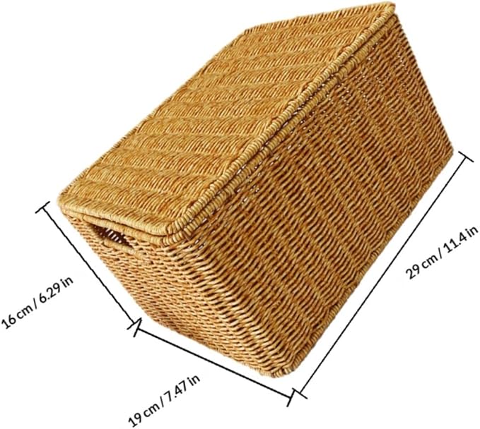 Lurrose Decorative Small Lidded Storage Basket Imitation Rattan Woven Container with Lid Large-capacity Closet Organizer Bin for Bedroom and Outdoor Use