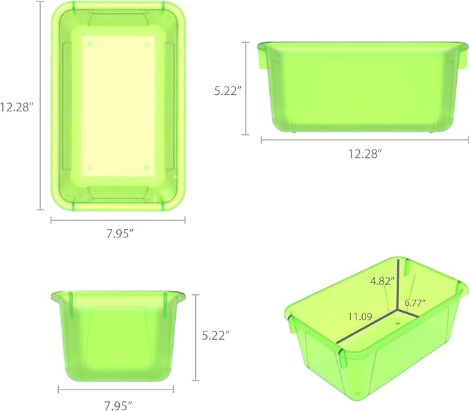 Storex Small Cubby Bins – Plastic Storage Containers for Classroom with Non-Snap Lid 12.2 x 7.8 x 5.1 inches Tint Green 5-Pack (62483A05C)