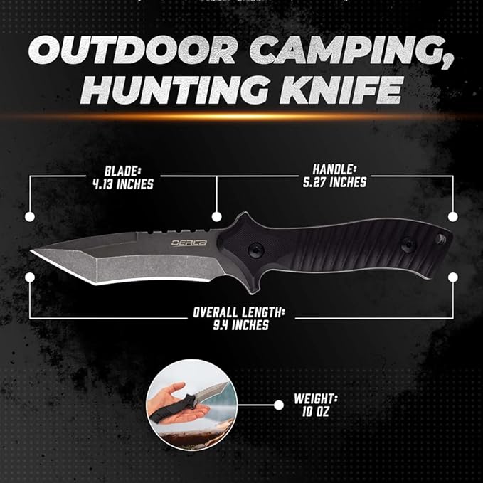 OERLA OLK-D47 Tactical Survival Knife with Kydex Sheath D2 High Carbon Steel Fixed Blade Outdoor Knife G10 Handle EDC Tactical Belt Clip