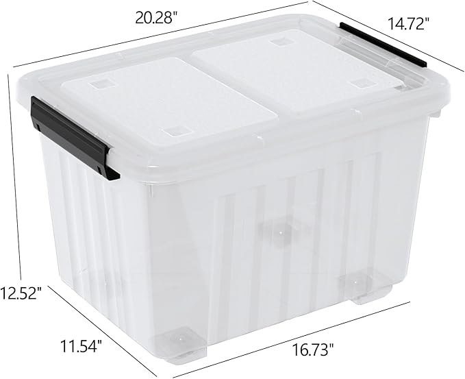 50 Quart Clear Storage Bin with Wheels 4-Pack Large Plastic Latching Storage Box