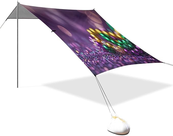 Mardi Gras Carnival Glowing Beach Tent Sun Shelter Set UPF50+ UV Protection 10.5 x 9.19 FT Camping Shade Canopy with Sandbags Sand Anchors Carrying Bag and Others