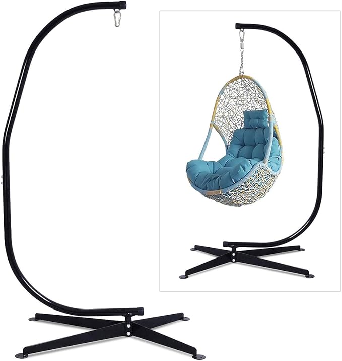 SAFSTAR Hammock Chair Stand Only Hanging Hammock Stand Heavy-Duty Steel Stand Only 330 LBS Load Capacity Only Hammock Swing Stand for Indoors &amp Outdoors Porch Patio Hanging Chair Swing (Black)
