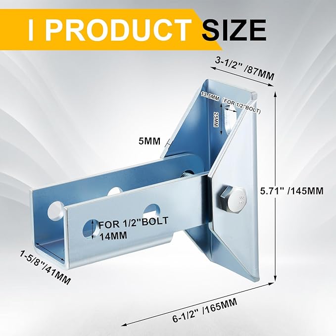 4 Pcs Adjustable Brace Fitting Fit for 1/2 Bolt in 1-5/8 Strut Channel Solar Panel Bracket Base 8 Hole Wing 180 Degree Turn Joint Connector Bracket for Mounting and Supporting Solar Panel