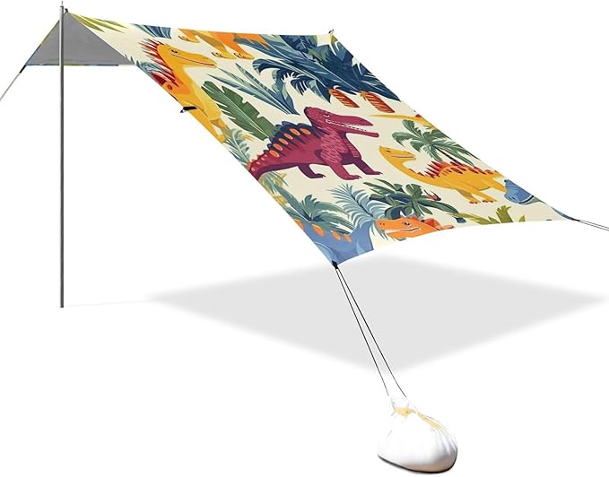 ALAZA Dinosaurs Seamless Pattern Dinos Palms and Berrie Beach Tent Sun Shelter Portable Canopy Sunshade for Outdoor Camping Picnics Backyard Fun 10x9 ft