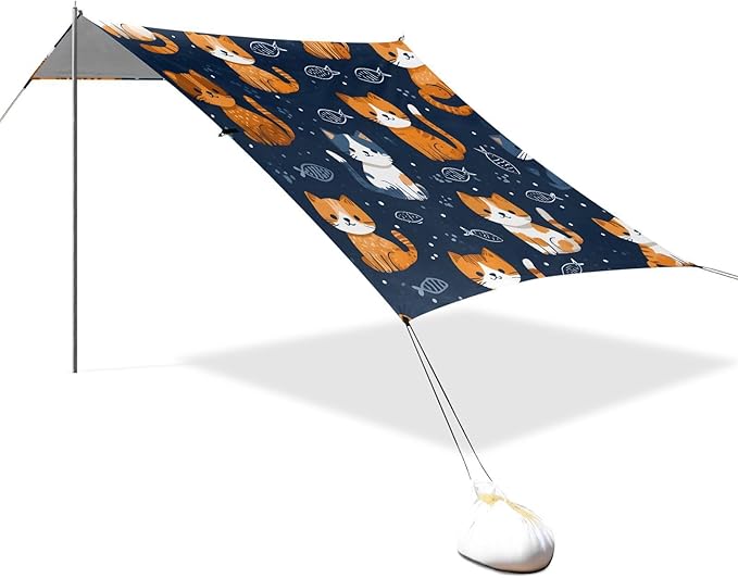 ALAZA Orange Cat Pattern Beach Tent Sun Shelter Portable Canopy Sunshade for Outdoor Camping Picnics Backyard Fun 10x9 ft