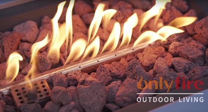 ONLYFIRE OUTDOOR LIVING Premium 60” Outdoor Fire Pit Table with Lava Rocks &amp 12FT Hose Large Propane Gas Fire Table Smokeless Fireplace 60000BTU for Backyard Patio Villa Bonfire Party FP014