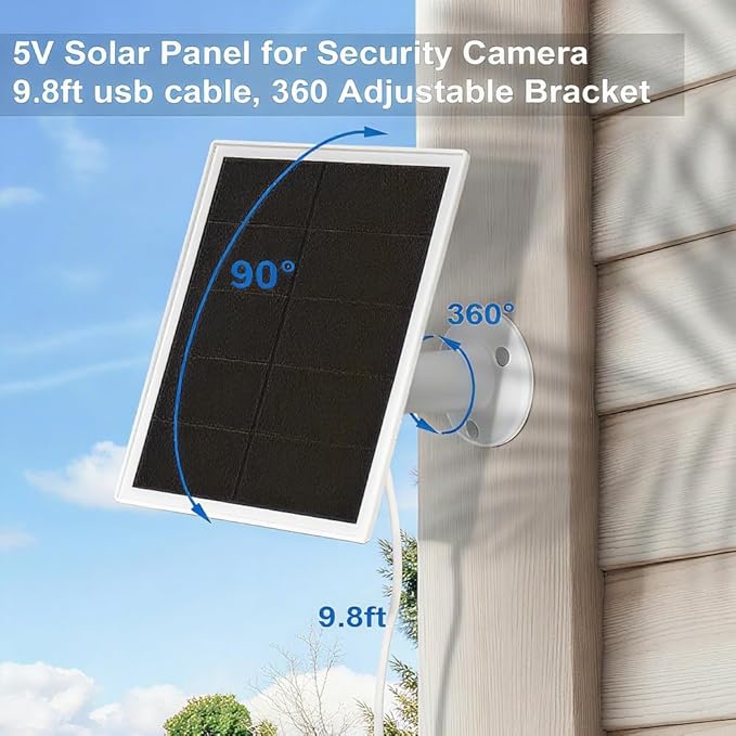 2 Packs Solar Panel for Ring Security Camera Premium 5V USB Solar Panel Charger IP65 Waterproof Compatible with Outdoor Rechargeable Battery Powered Cam 9.8ft USB Cable 360 Adjustable Bracket