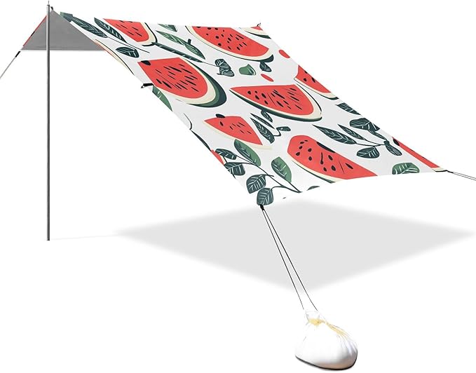 ALAZA Watermelon and Leaves Pattern Beach Tent Sun Shelter Portable Canopy Sunshade for Outdoor Camping Picnics Backyard Fun 10x9 ft