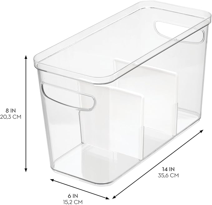 iDesign Crisp Divided Organizer Bin with Handles 6 x 8 x 14 Clear/Matte White