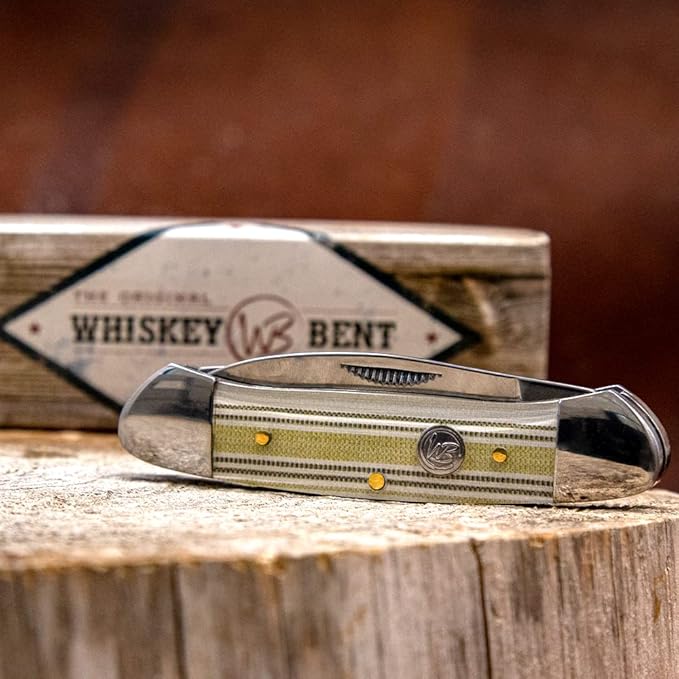 WHISKEY BENT HAT CO. Traditional Canoe Folding Knife 3.63 Closed Length 440C Stainless Steel Blades (Burlap)