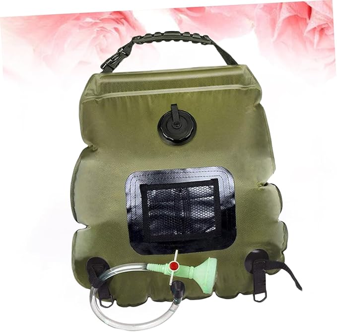 Portable Solar Camping Shower Bag with Nozzle Outdoor Water Storage for Hiking Beach and Traveling Olive Green for Camping Fishing and Picnics