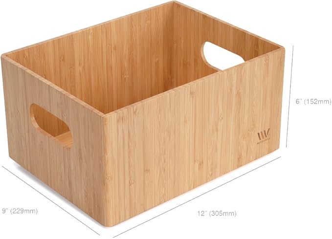 MobileVision Bamboo Storage Box PLUS LID COMBO 12”x 9”x 6” Durable Bin w/Handles For Clothes Shoes Arts &amp Crafts Closet &amp Office Shelf