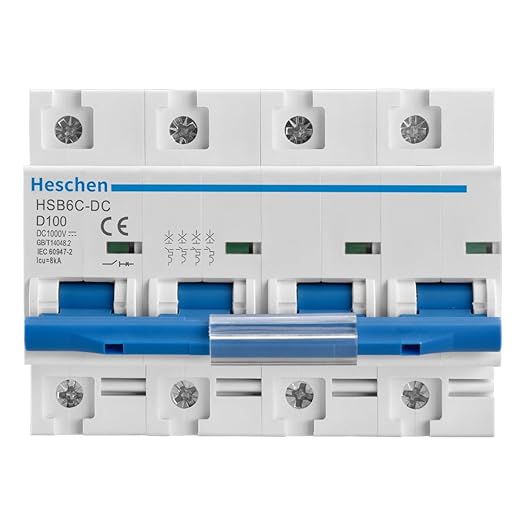 Heschen DC Miniature Circuit Breaker HSB6C-DC 4 Poles DC1000V 100A Photovoltaic Circuit Breaker for Solar PV System Solar Panels Grid System 35mm DIN Rail Mounting