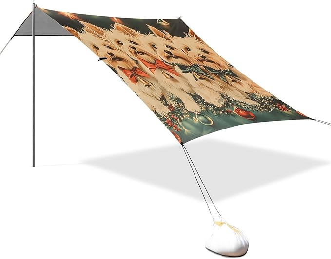 ALAZA Christmas Bell Dog Beach Tent Sun Shelter Portable Canopy Sunshade for Outdoor Camping Picnics Backyard Fun 10x9 ft
