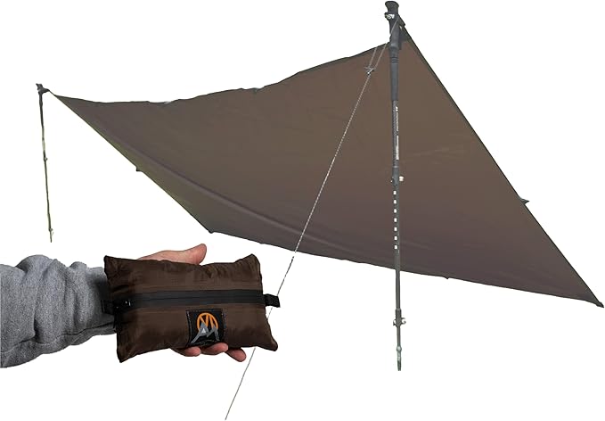 VIAM Outdoors Baldy Tan Tarp: Waterproof Camping Tarp for Hunting Glassing Hammock Rain Fly Ultralight Backpacking Gear Sun Shelter &amp Heavy Duty Outdoor Protection - 1.1oz