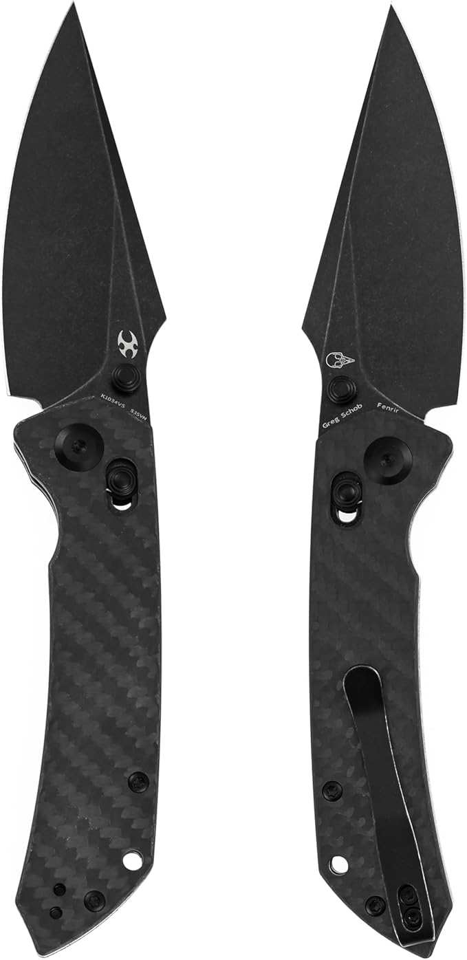 KANSEPT Fenrir Pocket Knife 3.48'' Black Stonewashed CPM S35VN Harpoon Blade Twil Carbon Fiber Handle with Crossbar Lock Thumb Stud PocketClip for EdcCamping Survival Hiking Folding Knives K1034V5