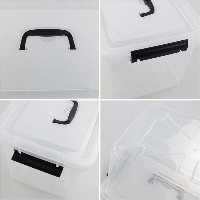 1-Pack Plastic Storage Box Clear Latch Box with Handle and Lid 10 L