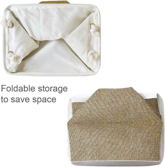 TheWarmHome Storage Basket for Organizing - 14x10x7 inch Medium 3 Pack Collapsible Storage Bin for Shelves with Handles Canves Storage Box for Organizer Cubes Cloth Gift Toy Closet (White &amp Khaki
