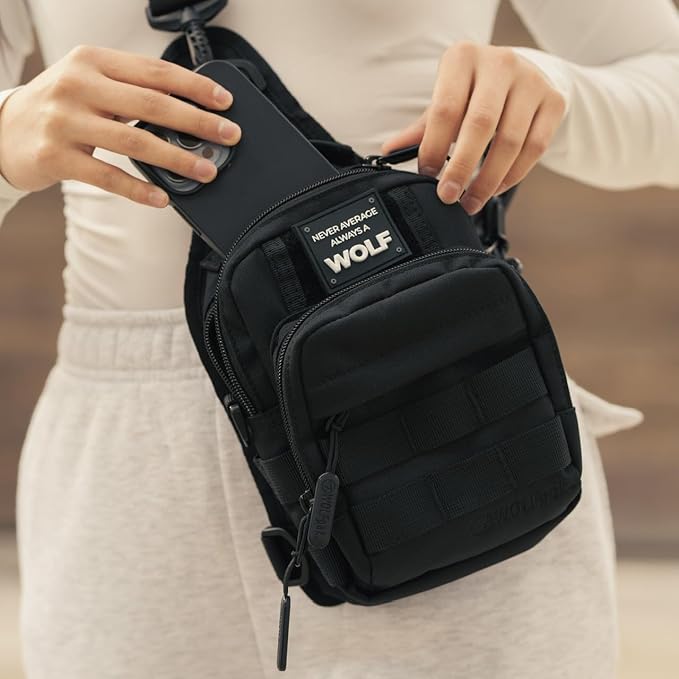 WOLFpak 4L Mini Tactical Sling Bag (Alpha Black) Compact Crossbody Backpack for Gym Travel &amp EDC | Tactical Shoulder Bag with Multiple Pockets – Lightweight Durable Sling Pack for Men &amp Wome